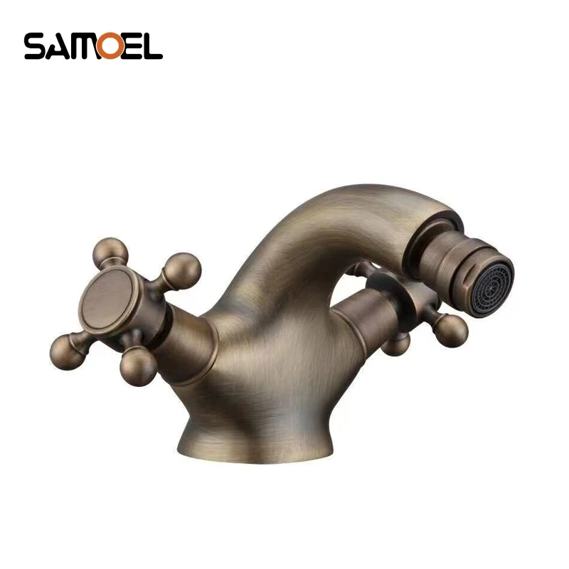 

Античный смеситель для биде с двумя перекрестными ручками, латунный смеситель для биде для ванной комнаты, золотистый античный латунный смеситель AF1117