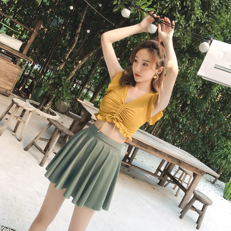 

South Korea Bathing Suit Women's Two-Piece Bikini Split Skirt-Conservative Belly Covering Small Bust Gathering-Bubble Hot Spring