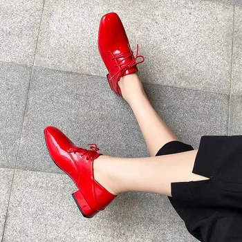 

Karinluna New Dropship Plus Size 43 Leisure Shoes Women Square Heels Lace Up Office Pumps Woman