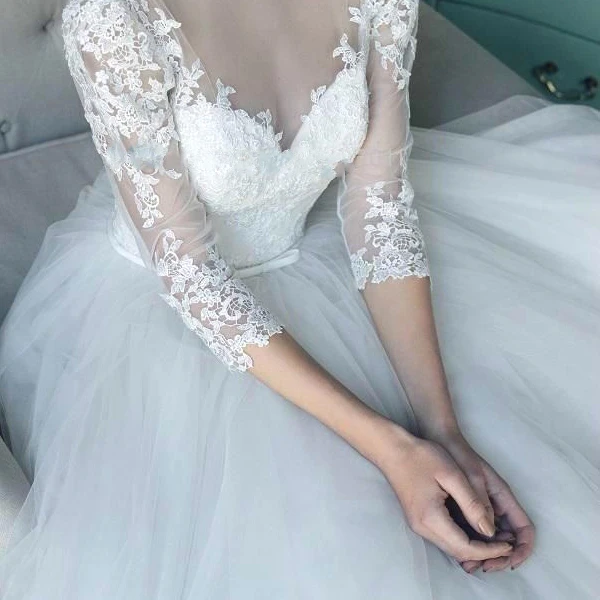 Vestido de noiva, винтажное бальное свадебное платье с рукавами, ручная работа,, кружевные платья с цветами для матери невесты