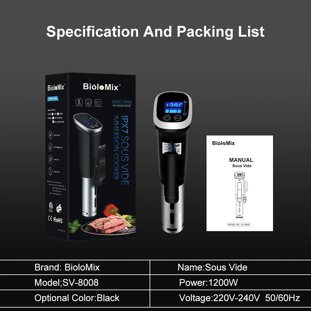 BioloMix 2.55 Generation IPX7 Waterproof Vacuum Sous Vide Cooker Immersion Circulator Accurate Cooking With LED Digital Display 6