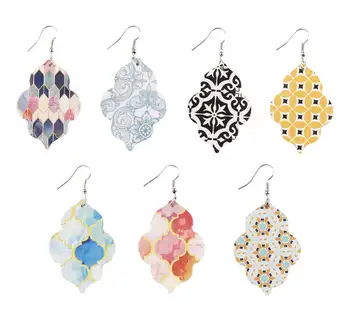 

ZWPON Baroque Design Square Pattern Vegan Leather Drop Earrings Paisley Printed PU Leather Drop Earrings for Woman Jewelry