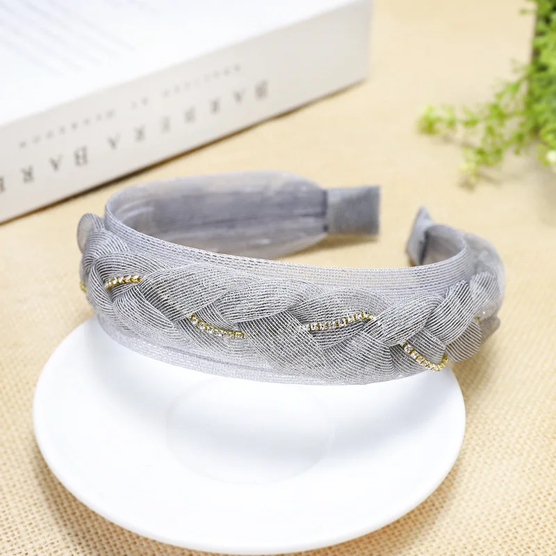 F014 gray Винтажные стразы, плетеные ободки для волос для женщин, заколки для волос, тюрбан, повязка на голову, аксессуары для волос для девочек - Цвет: F014 gray