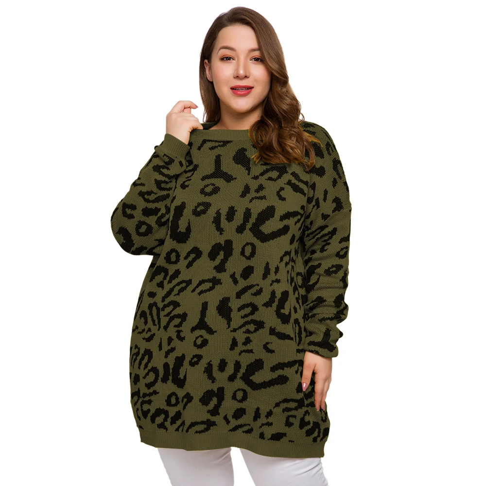 Осень и зима стиль большого размера XL / XXXXL шею леопард свободно - Цвет: military green