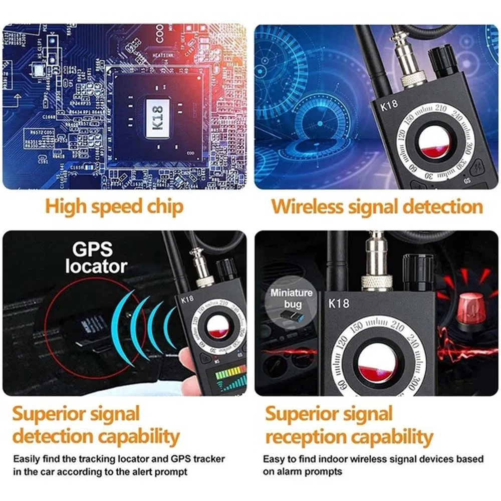 K18 Detector Camera GPS Signal Lens RF Tracker  GSM Audio Bug Finder Detect  Multi-function Wireless Products 1MHz-6.5GHz r60