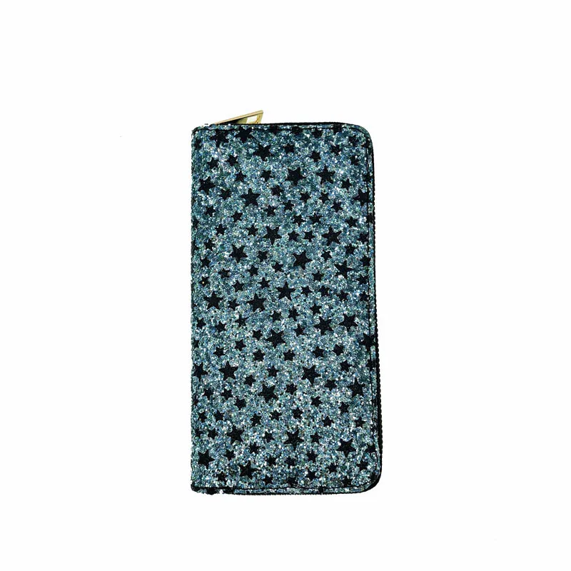 KANDRA Pave Star Блестящие Блестки кошельки Длинные женские pu кожаный кошелек на молнии телефон сумка Рождественские кошельки Держатель для карт