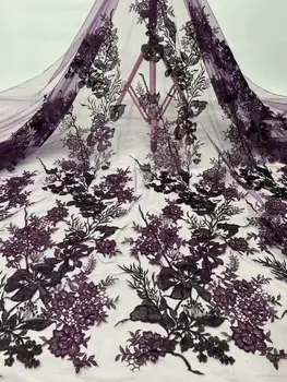 

African Sequins Lace Fabrics purple High Quality French Lace Fabric Nigerian Tulle Lace Fabrics For Wedding Dress FDF92