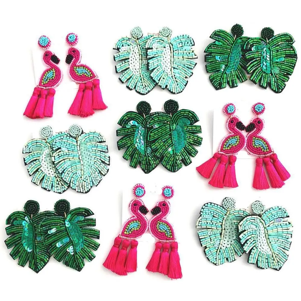 

Dvacaman Boho Statement Big Leaf Drop Earrings 2019 for Women Fashion Vintage Irregular Yellow Green Long Beads Earrings Jewelry