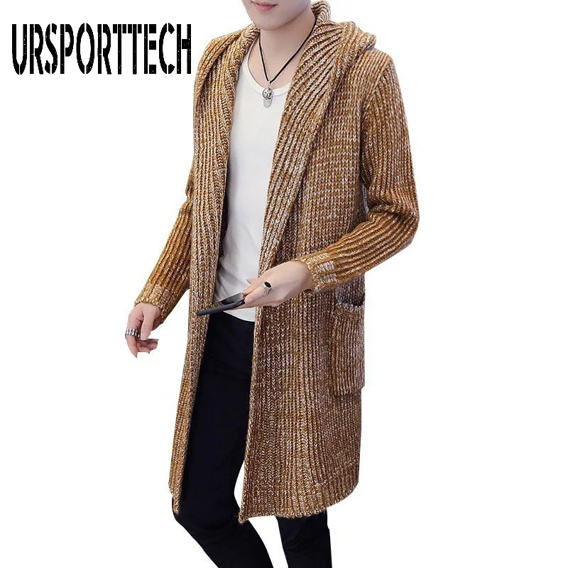 URSPORTTECH Autumn Winter Men Long Sweatercoat Solid Color Long Sleeve Hooded Sweater Coat Outerwear Men Casual Sweater Cardigan URSPORTTECH Autumn Winter Men Long Sweatercoat Solid Color Long Sleeve Hooded Sweater Coat Outerwear Men Casual Sweater Cardigan