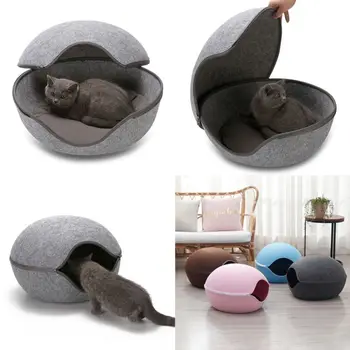 

Zipper Design Pets House Felt Cloth Cat Bed Cave Cat House With Cushion Winter Cat Kennel for Cat Pet Products