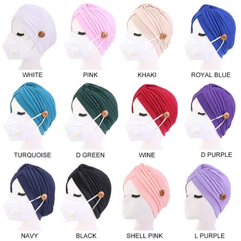 

Soft Cotton Hair Caps Hat Button Wearing Mask Ear Protection Turban Hat Women