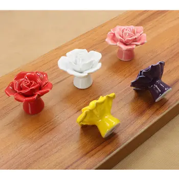 1Pcs Rose Ceramic Knobs Kitchen Cabinet Drawer Pulls Furniture Handle Bathroom Kitchen Door Handles Cabinet Pull Furniture