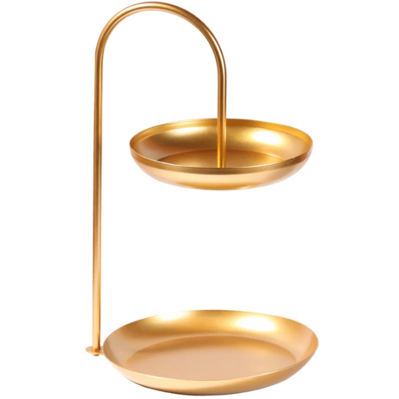 Gold Double-Layer Storage Tray Dressing Table Rack Makeup Jewelry Display Cosmetic Organizer Dessert Snack Plate | Дом и сад