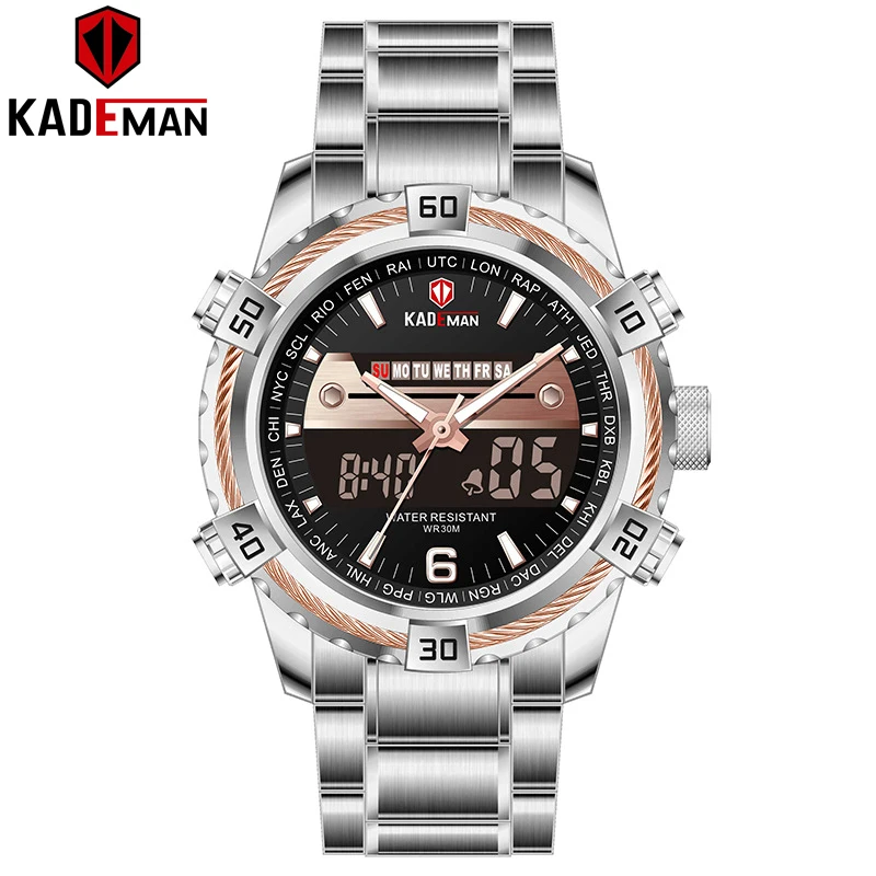 K6173-SRG-RG-S KADEMAN Роскошные мужские часы светодиодный дисплей цифровые часы Военные Спортивные наручные часы Лидирующий бренд 3ATM нержавеющая сталь Relogio Masculino - Цвет: K6173-SRG-RG-S
