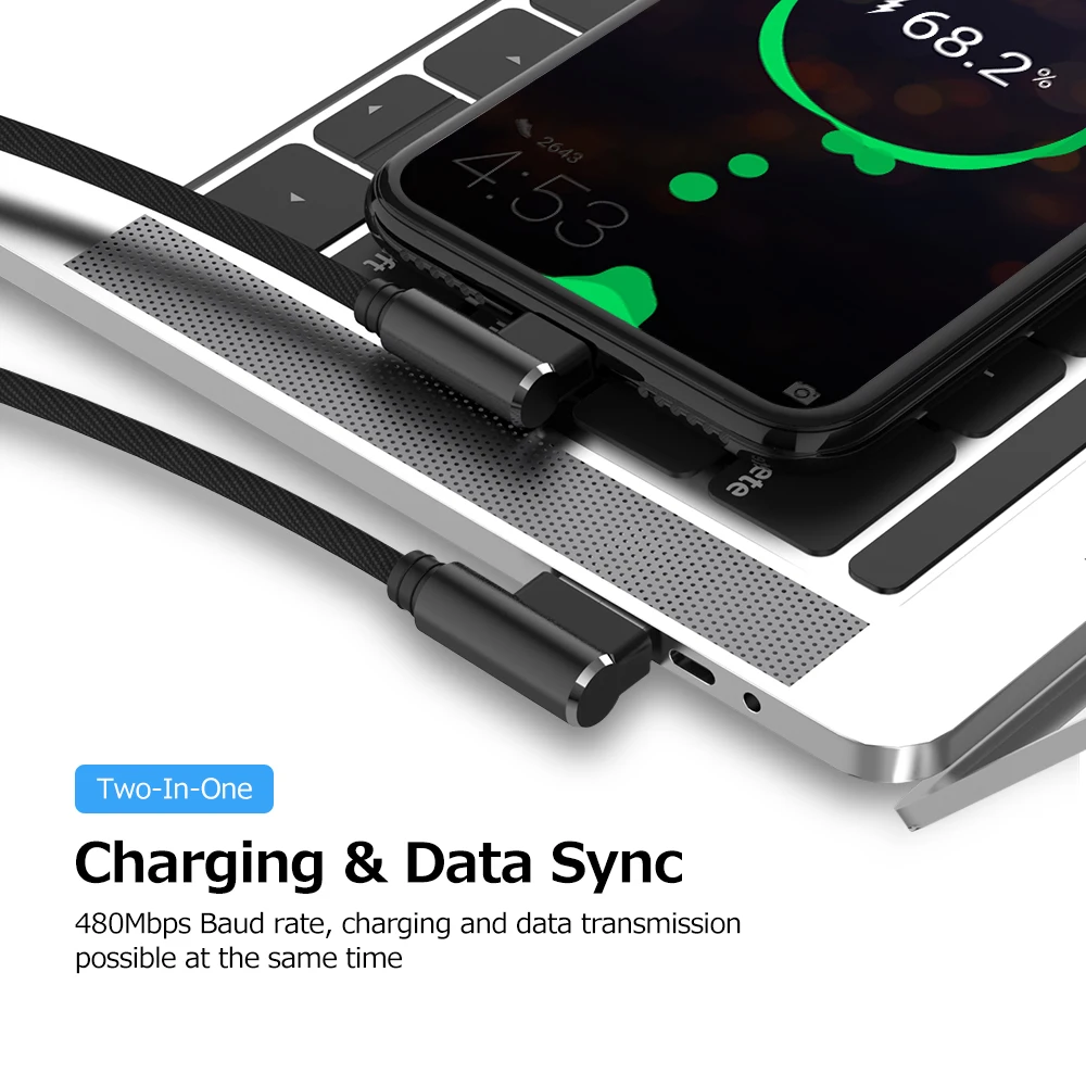 Кабель USB Type C двойной локоть кабель для быстрой зарядки и передачи данных Samsung S8 S9
