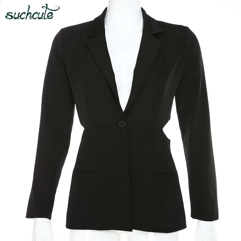 black blazer SUCHCUTE черный блейзер для женщин Feminino Повседневный корейский стиль Осень куртка Chaqueta Mujer пальто для женщин Регулируемый Veste Femme - Цвет: black blazer