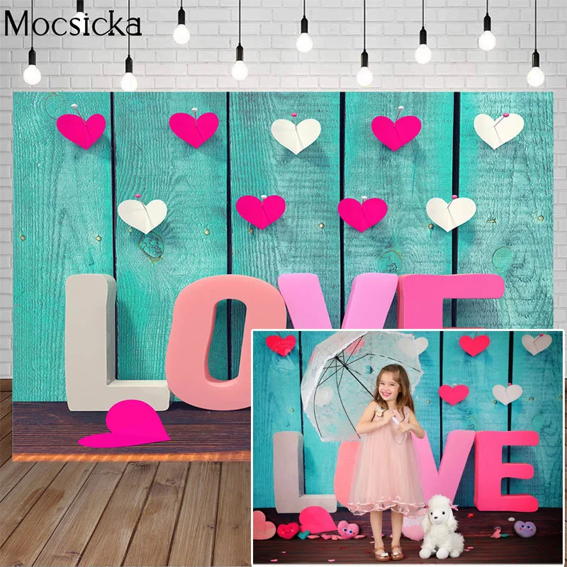 

Mocsicka Valentine's Day Pink Love Heart Photography Background Board Romantic Art Photo Portrait Backdrop Decoration Studio