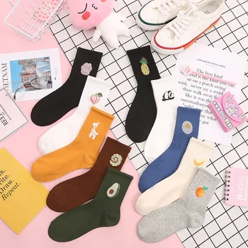 

Cute Summer Cotton Fashionable Women's Socks Avocado Pineapple Orange Peach Socks For Women Cute Funny Female Socks Size 35-40