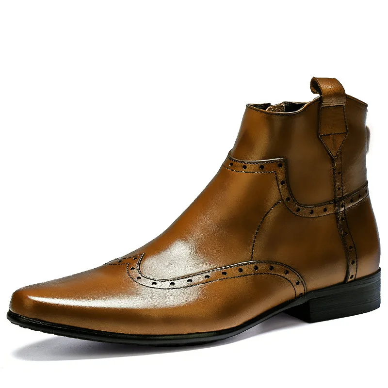 Мужские Роскошные модные ботинки челси Броги из натуральной кожи Обувь bullock с
