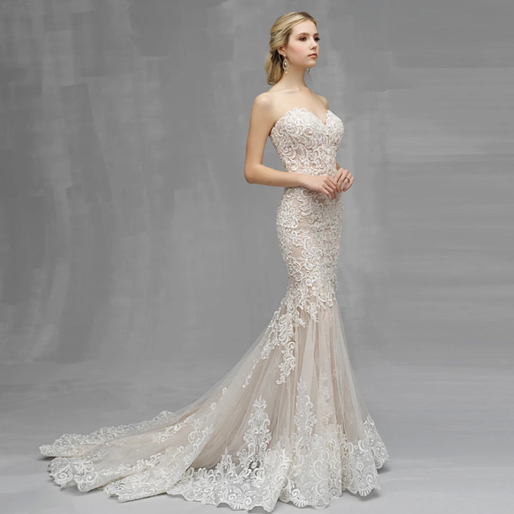 Свадебные платья русалки Vestido De Novia Sirena Бисероплетение Аппликации Кружева Свадебные платья китайский интернет-магазин