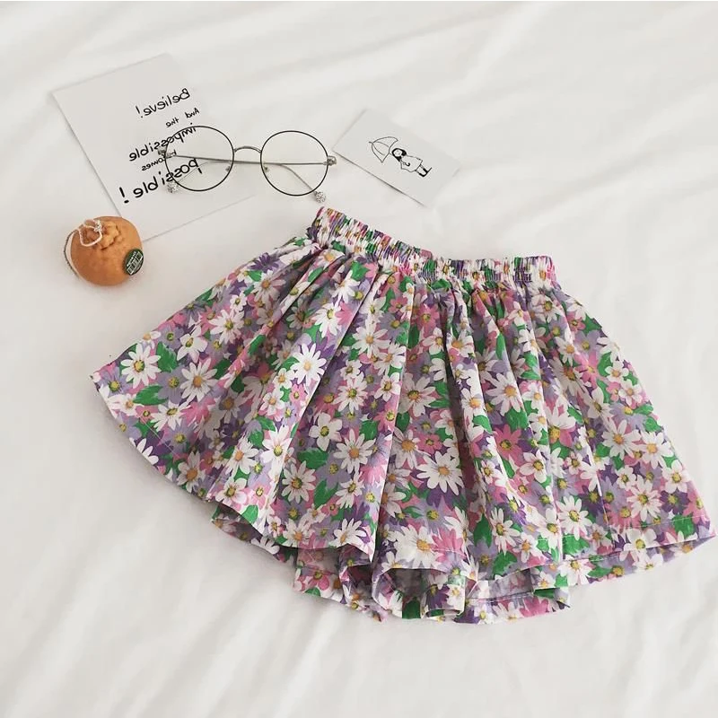 2-7Y Girls Flower Shorts Summer Clothes Cotton Wide-Leg Pants Baby Small Floral Culottes Children's Clothing kids shorts,kids trousers