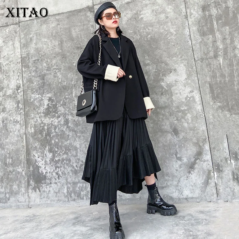 

XITAO Pleated Women Blazer Fashion New 2020 Spring Elegant Small Fresh Single Breast Pocket Goddess Fan Casual Coat DMY3148