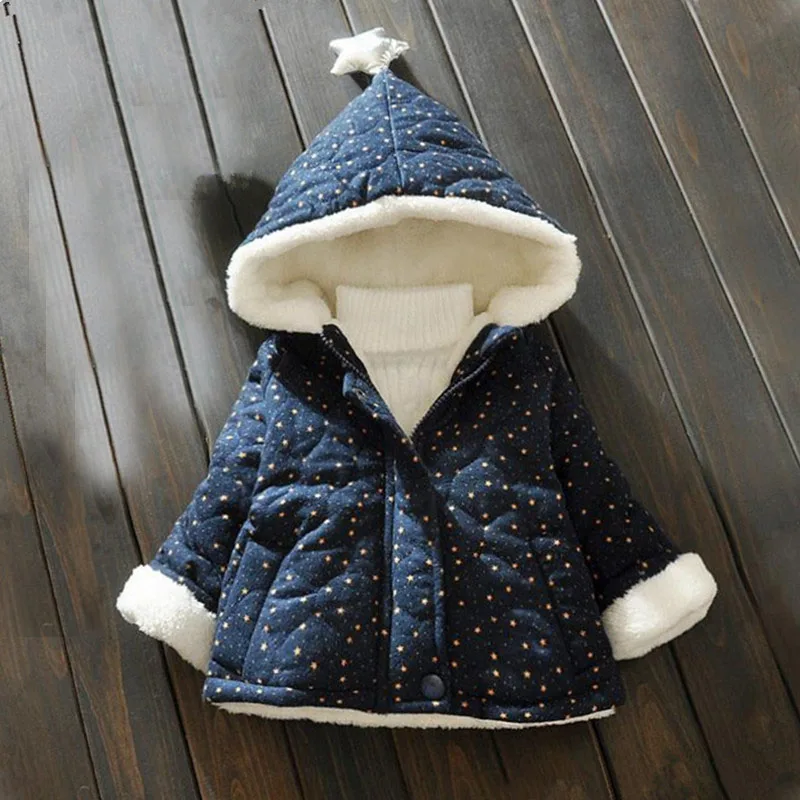 Пальто для новорожденных; синее хлопковое пальто с капюшоном для младенцев; зимняя одежда для малышей; куртка; теплая зимняя куртка; пальто для маленьких девочек