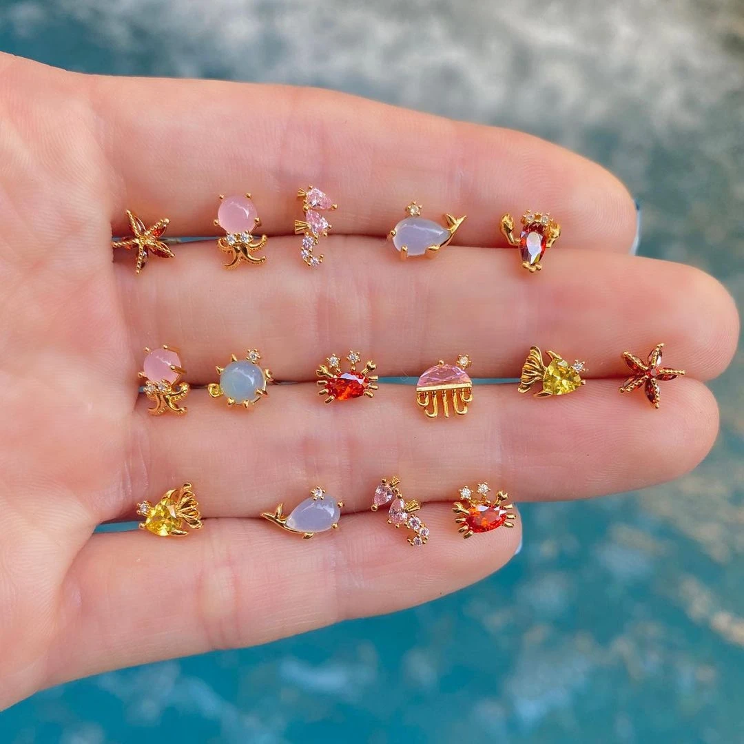 Ins New Ocean Series Small Stud Earrings Animal Jewelry 18K Gold Colorful  Zircon Cute FishEarrings|Stud Earrings| - AliExpress