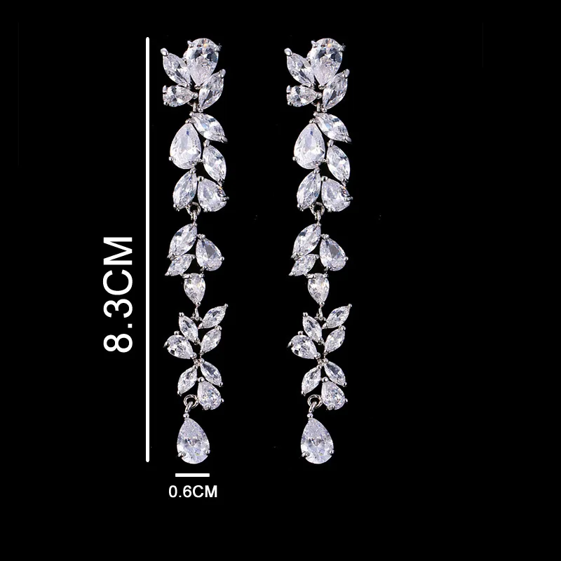 Flower Cubic Zirconia Long Dangle Tassel Earrings For Women Trendy Crystal Female Bridal Wedding Jewelry dangle earrings,crystal earrings,crystal tassel earrings