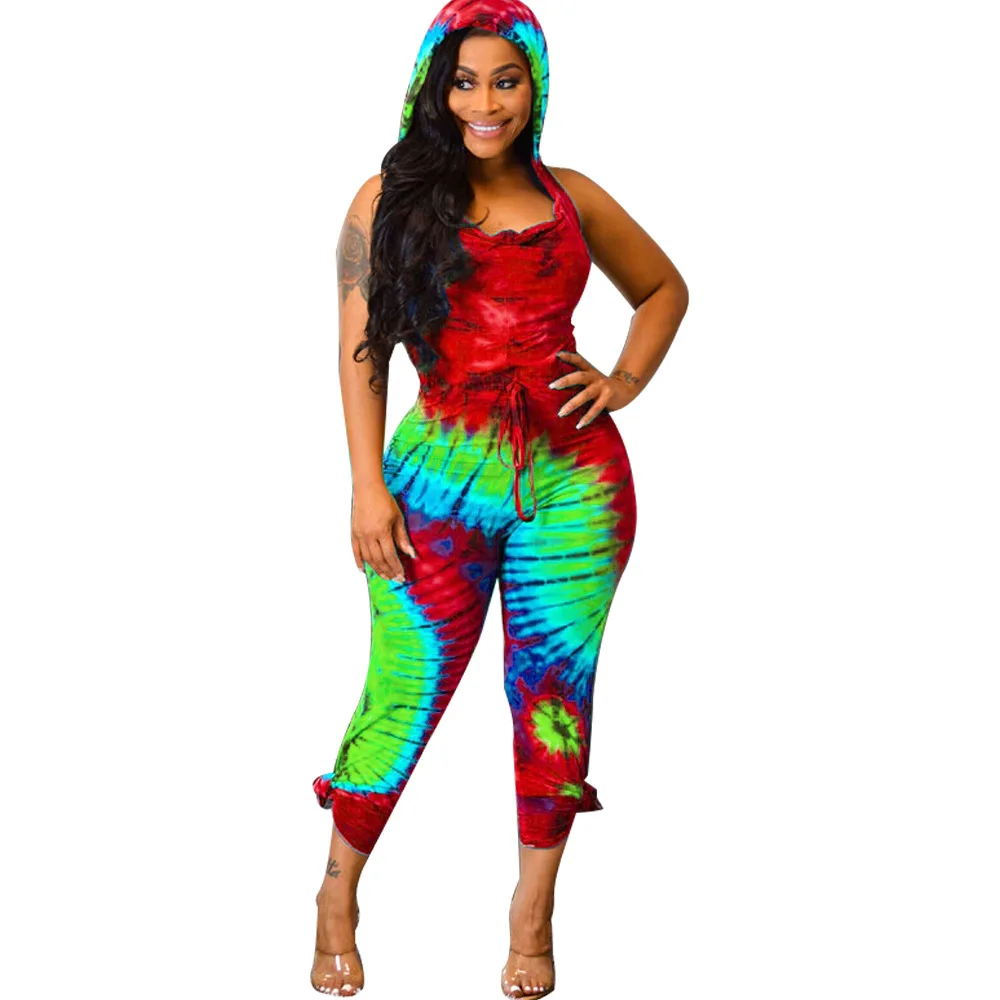Лето размера плюс Облегающий комбинезон женский s Tie Dye комбинезон боди Женский комбинезон сексуальный K8799 - Цвет: Красный