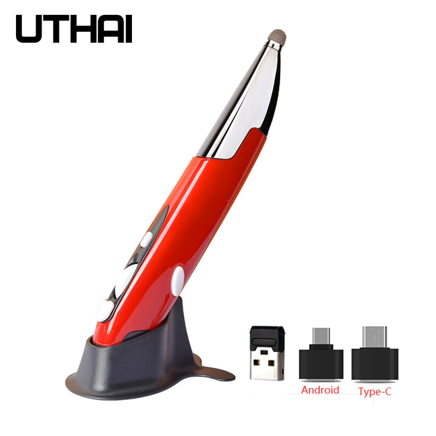 UTHAI DB32 USB Capacitive Pen _2.4G Wireless Mouse Pen Personality Creative Vertical Pen Shape Computer Stylus Battery Mouse cool gaming mouse Mice