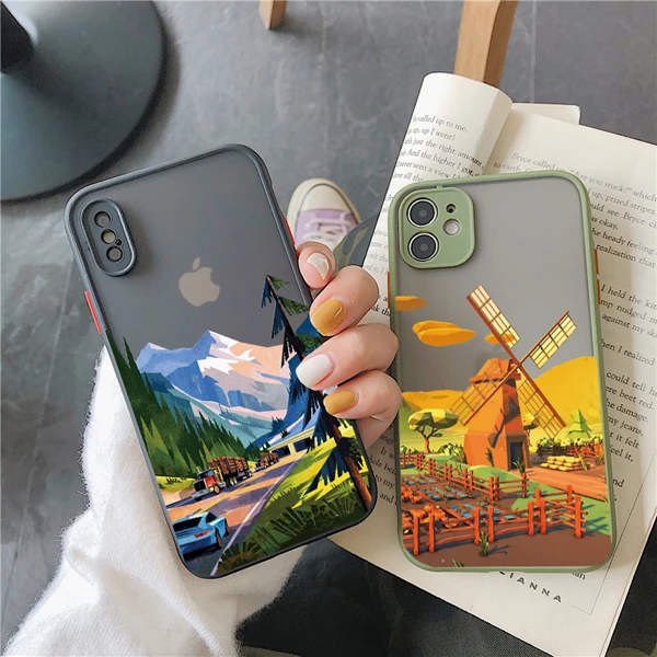Reise Landschaft Handy hülle für iPhone x xr xs max 16 12 13 11 14 15 pro max mini 7 8 plus Berg Windmühle Gondel Rückseite – Detail 17