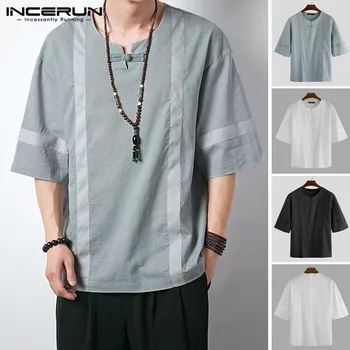 

2020 Summer Mens Half Sleeve T Shirts Casual Round Neck Cotton T-shirt Man Loose Chinese Style Solid Color Blouse Camiseta S-3XL