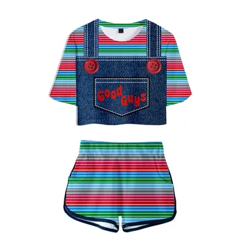 

Good Guys Crop Top + Shorts Women Two Piece Set Halloween Chucky Print Tracksuit Outfits Summer Sportwear Bedding Shirt Girls