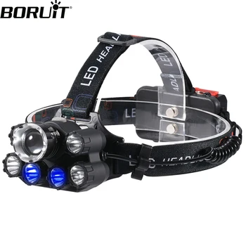 

BORUiT T6 Q5 LED Powerful Headlamp 3000LM 6-Mode Zoom Headlight Rechargeable 18650 Waterproof Head Torch for Camping Hunting