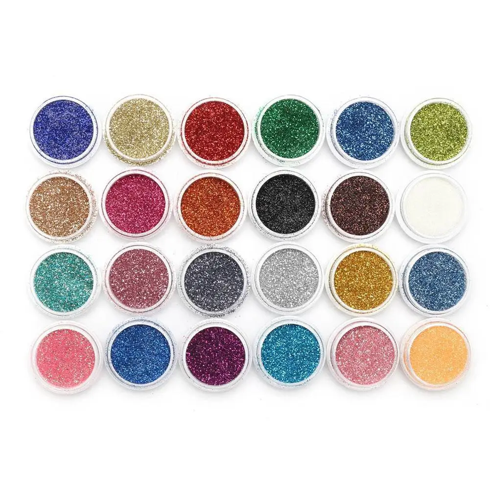 24Pcs Colors Set Flash Diamond Shimmer Glitter Powder For Temporary Tattoo Kids Face Body DIY Nail Painting Art Makeup Tool