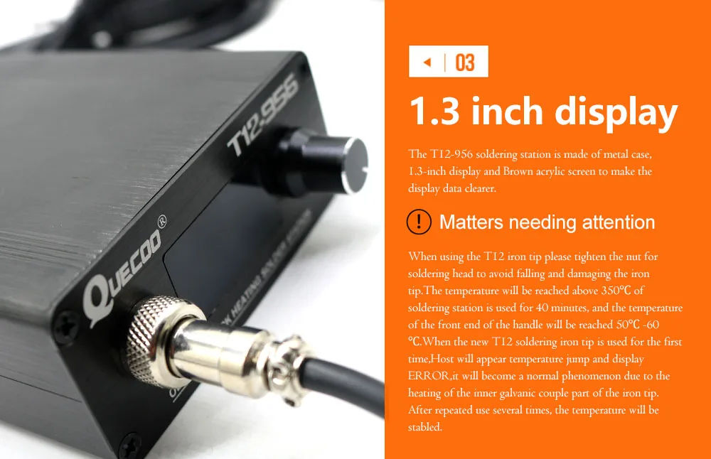 QUECOO T12-956 Soldering Digital Station Electronic Soldering iron OLED 1.3inch with Black M8 handle and T12 soldering iron tips 4