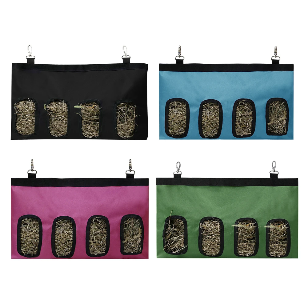 Bolsa de heno de tela Oxford para pequeños artículos de animales, bolsa colgante, soporte alimentador con 2/4 agujeros, bolsa colgante