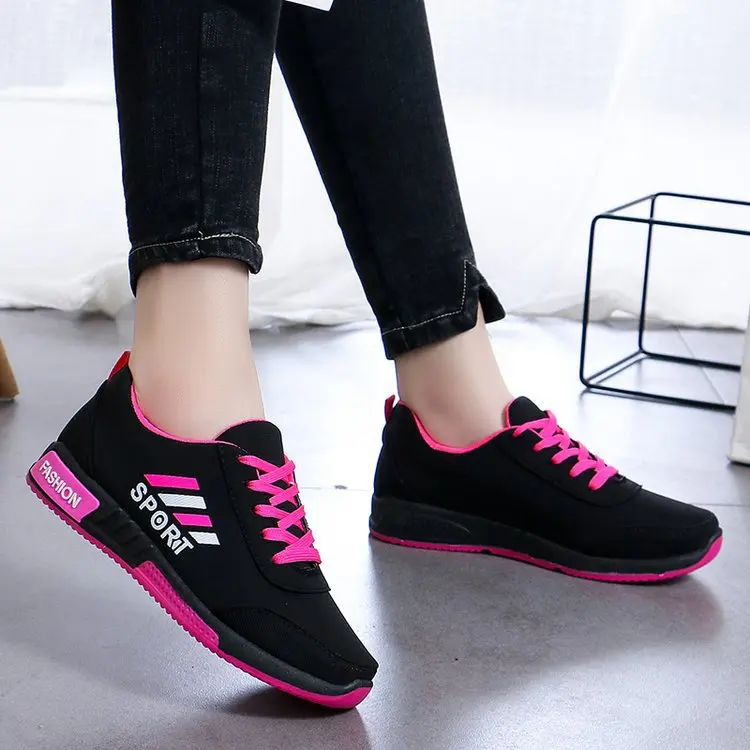 

Athletic Shoes Women's 2019 Spring round-Toe Lace-up Flat Casual Shoes Junior High School Students Running Shoes Low-top Shoes