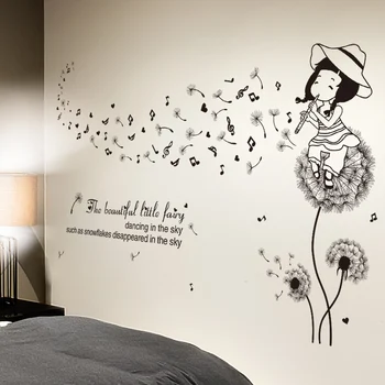 

Black Dandelion Flowers Wall Sticker PVC DIY Cartoon Girl Mural Decals for Kids Rooms Baby Bedroom Decoration