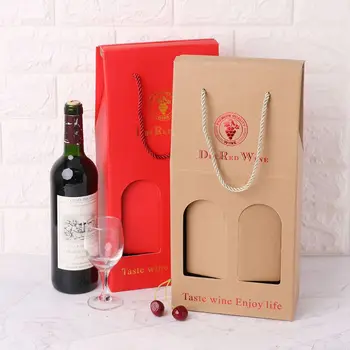 

Corrugated Kraft Paper Double Wine Bottle Bag Carrier Gift Packing Box Alcohol Liquor Holder