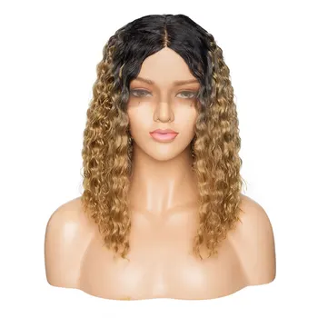 

S-noilite 14inch short lace front wig brown red ombre bob wig sythetic pre-plucked kinky curly bob hair wig for women