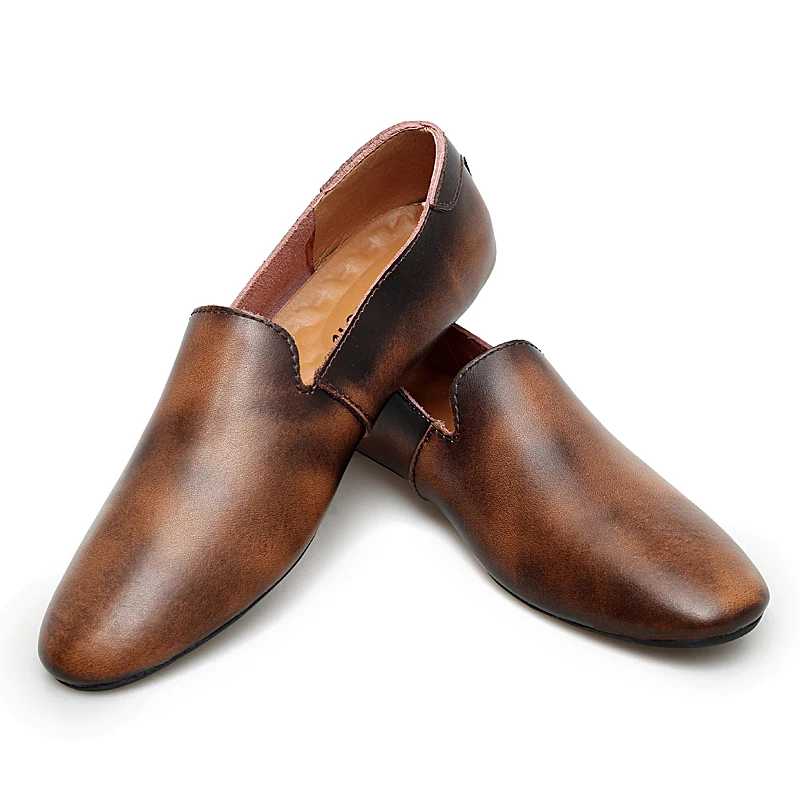 Fashion Men Leather Flats Shoes Comfortable Man Casual Shoes Slip on Male Outdoor Walking Split Leather Driving