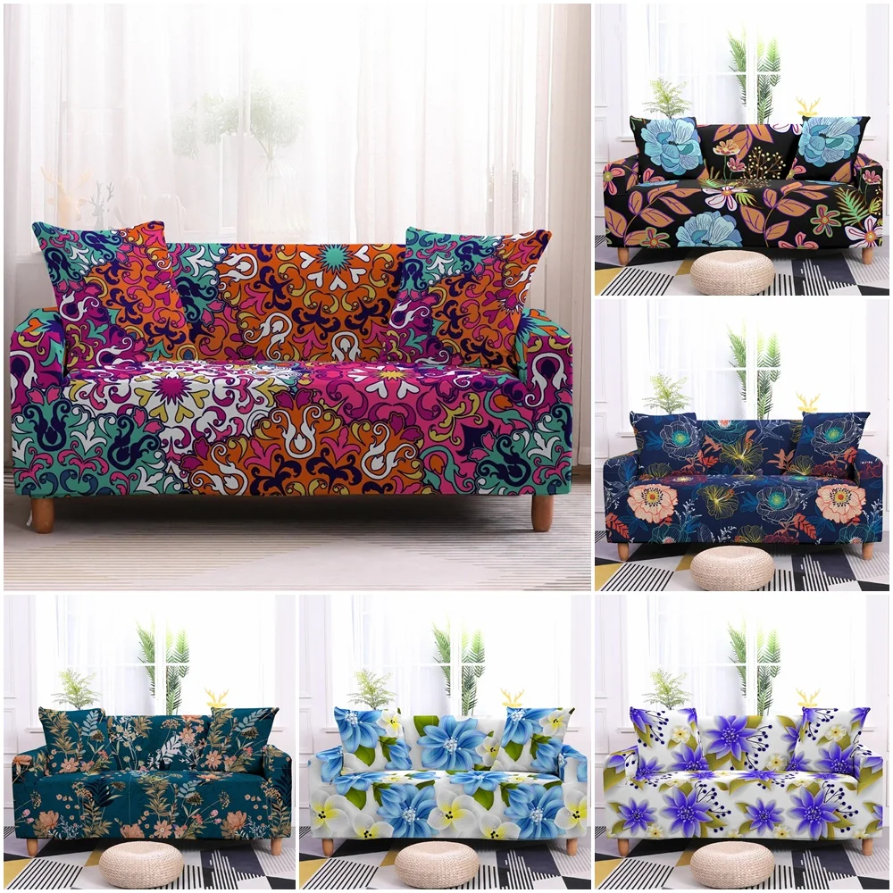Floral Plant Elastic Sofa Cover For Living Room Modern Flower Sectional Corner Slipcover Spring Couch Chair Protector | Дом и сад