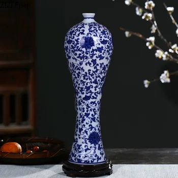 

Traditional Chinese Classic Blue and White Porcelain Dragon Pattern Ceramics Crafts Storage Jar Wood Base Vintage Home Decor