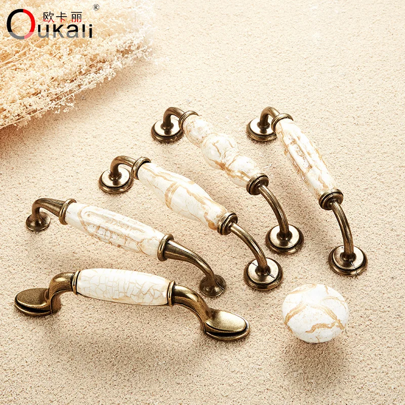 Marbled Ceramic Drawer Handle and Knob Hardware Door Pulls Kitchen Cabinet Cupboard Wardrobe Handles with Antique Brass | Обустройство