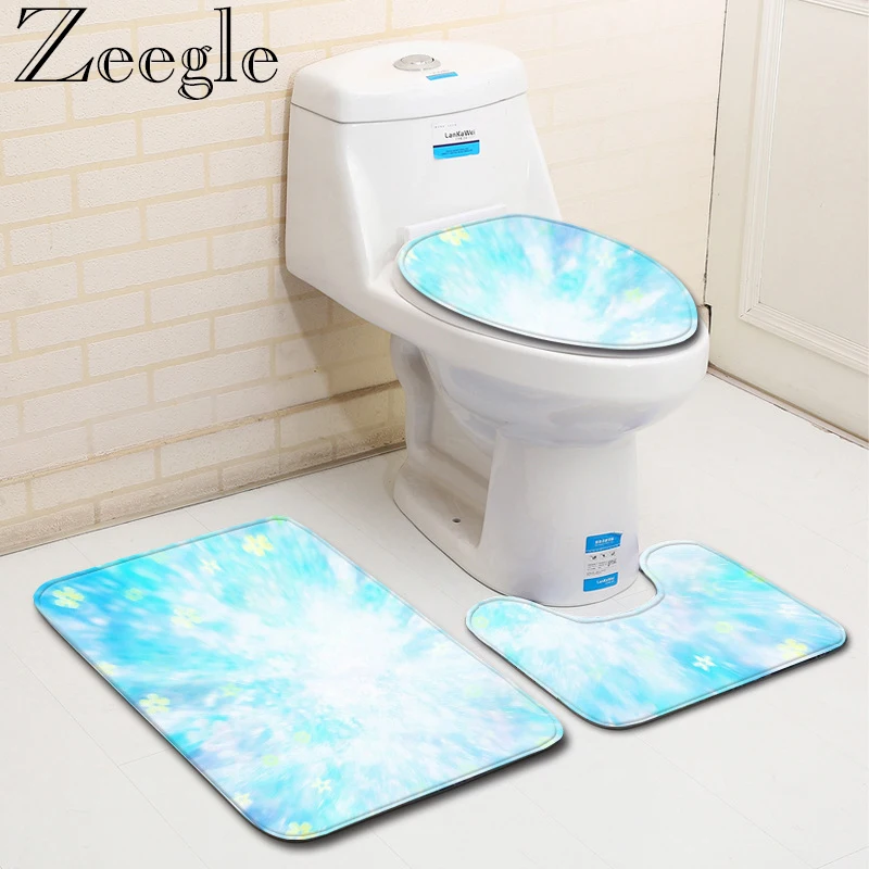 Zeegle 3 Pcs Bath MatsColorful Anti Slip Bathroom Mat Set Coral Fleece Floor Bath Mats Washable Bathroom Toilet Rugs