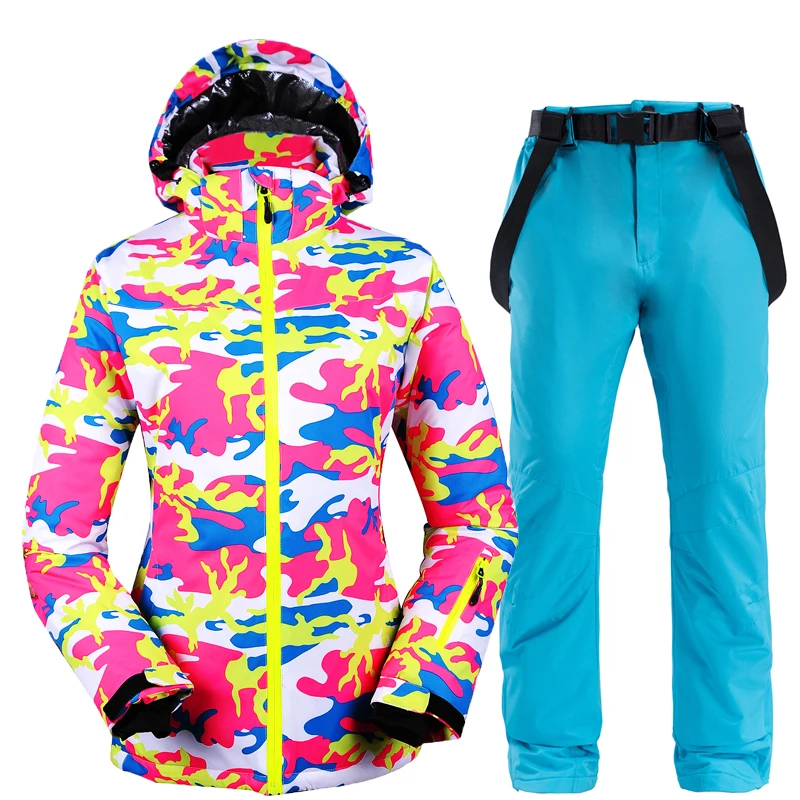 Бренд Arctic queen женский костюм для сноубординга камуфляжная куртка и твердый нагрудник брюки теплый beathable ветрозащитная водонепроницаемая, Лыжный спорт набор - Цвет: picture jacket pant