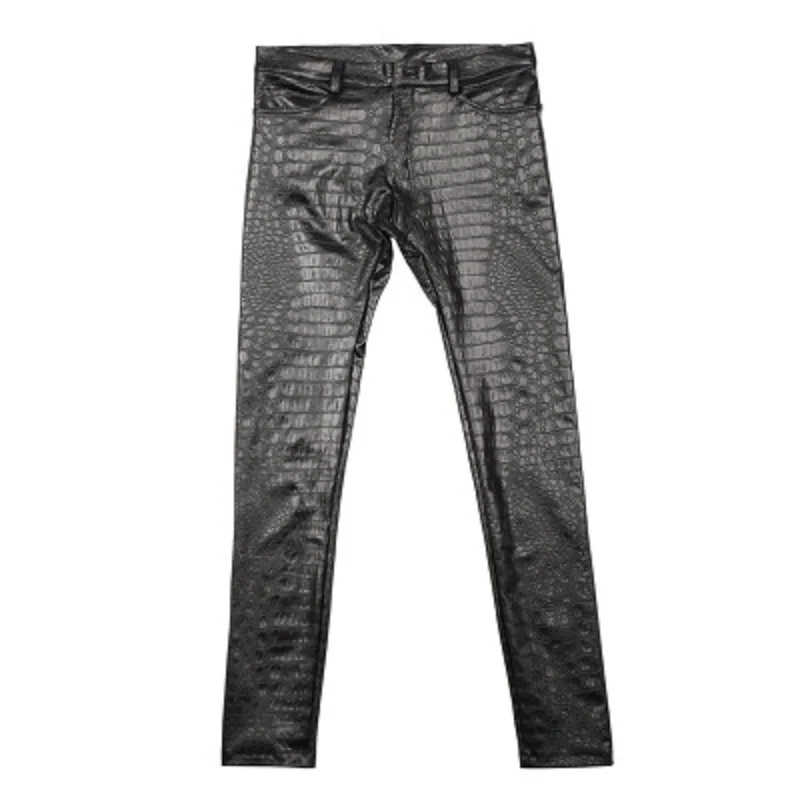 Men Trousers Leather Pants Skinny Pants Fad Imitate Crocodiles Texture Tight Trousers