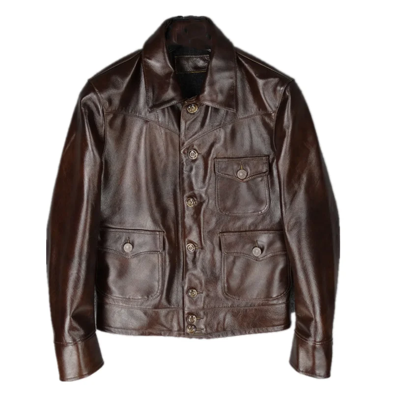 Супер Распродажа, американская винтажная куртка из натуральной кожи, повседневное мужское коричневое кожаное пальто, верхняя одежда из воловьей кожи батик. Бизнес